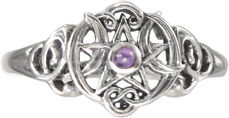 Silver Heart Pentacle Ring With Amethyst Accent - Pagan Rings Clipart (850x850), Png Download