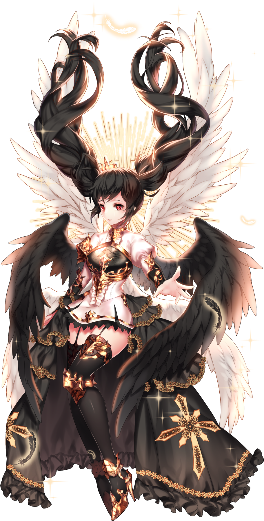 Sexy & Beautiful Art - Angel Girl Anime With Black Wings Clipart (911x1799), Png Download