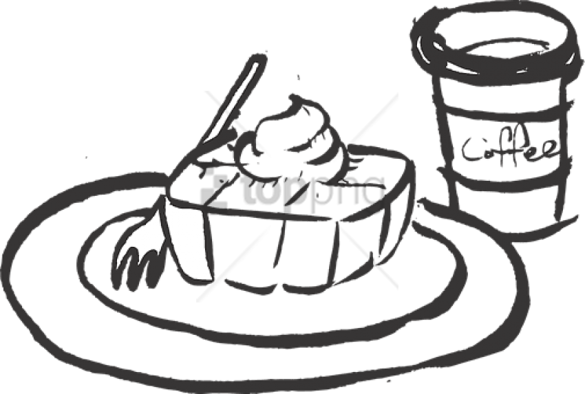 Free Png Food Dessert Honey Brad Coffee Bread Sweet - Coffee And Food Drawing Clipart (850x573), Png Download