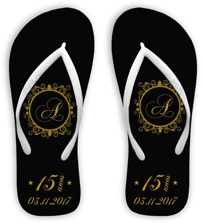 Chinelo 15 Anos Preto Com Monograma - Certificato Battesimo Dell Aria Clipart (648x715), Png Download