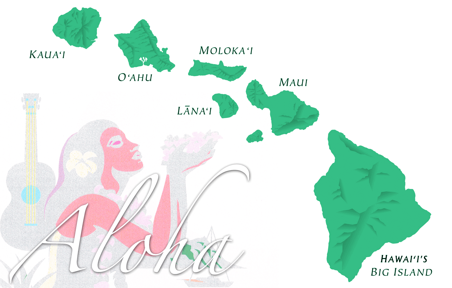 Map Of Mountain Ranges In Hawaii Clipart (1500x957), Png Download