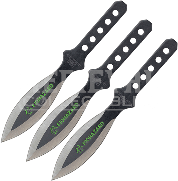 3 Piece Biohazard Black Leaf Blade Throwing Knives - Throwing Knife Clipart (605x605), Png Download