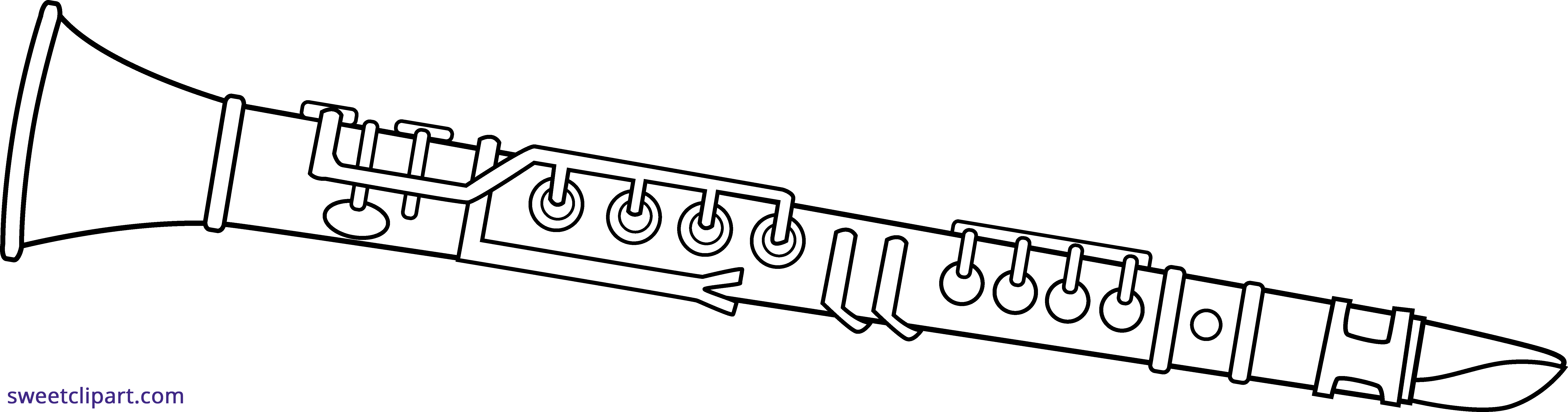 Clarinet Line Art Clipart - Clarinet Coloring Page - Png Download (7366x1937), Png Download