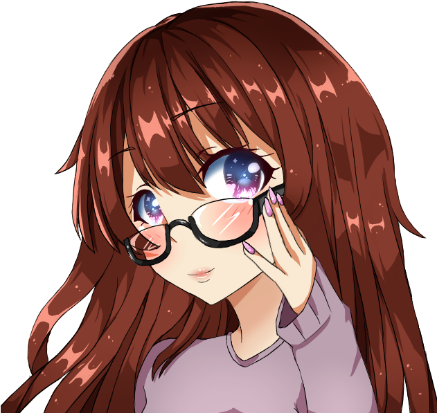 Girl With By - Anime Brown Hair And Glasses Clipart (630x625), Png Download