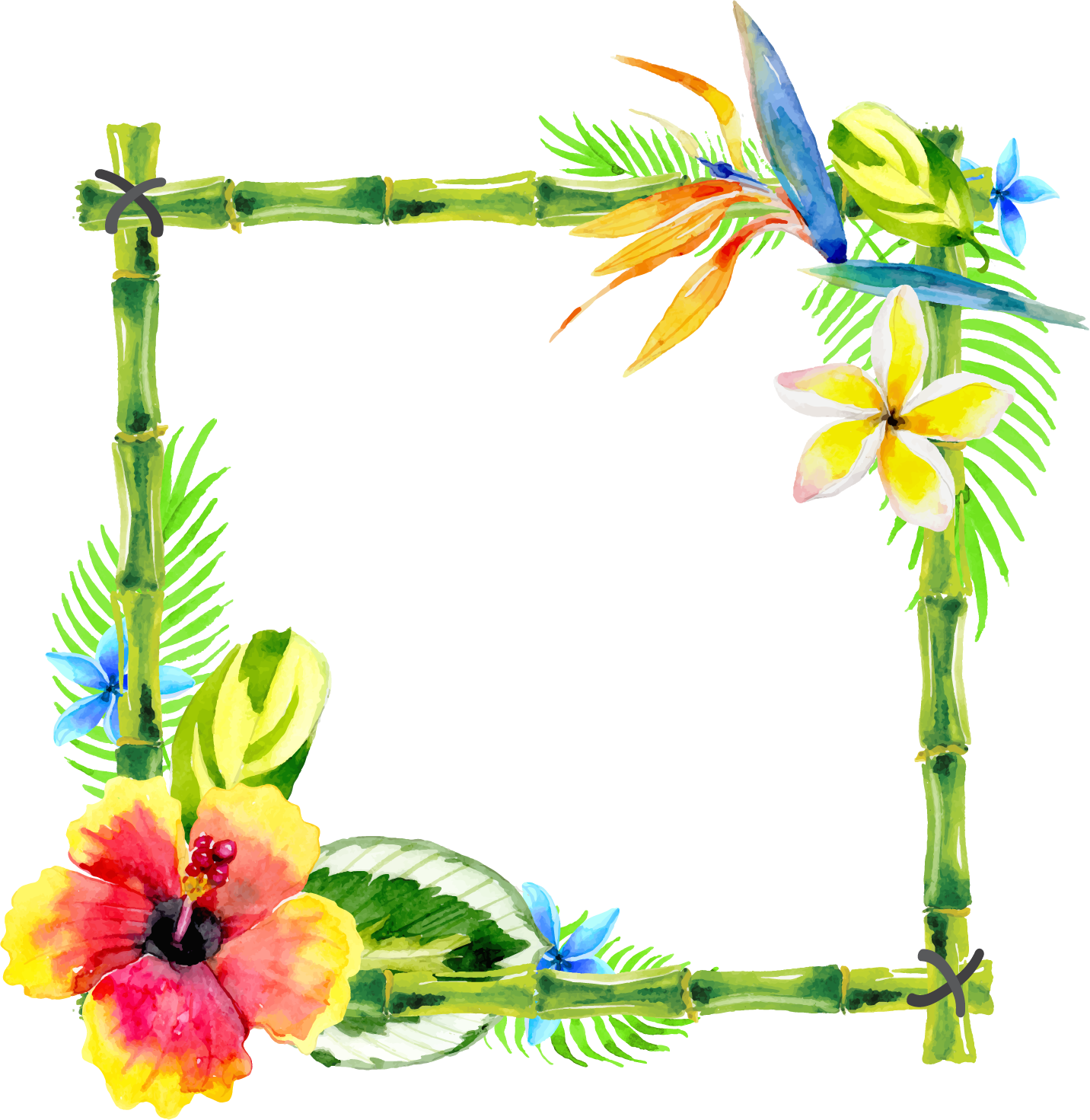 Bamboo Vector Design Border - Flower Paint Design Border Clipart (1432x1471), Png Download