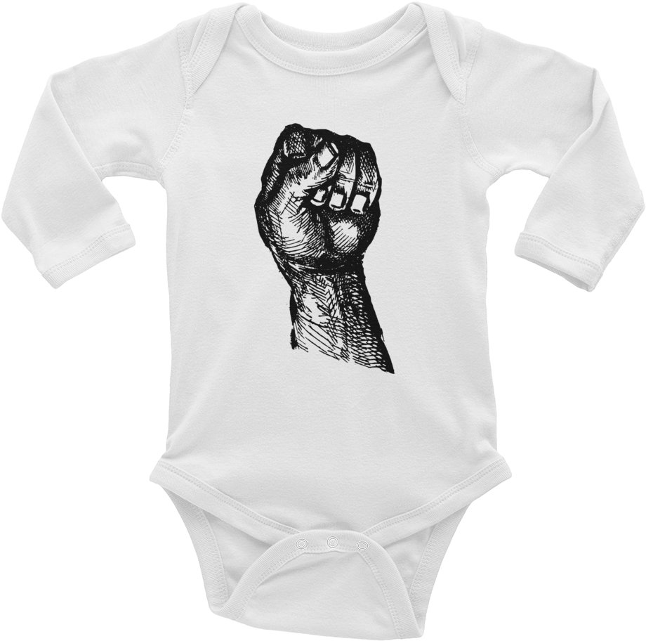 Closed Power Fist Baby Onesie Long Sleeve - T-shirt Clipart (1000x1000), Png Download
