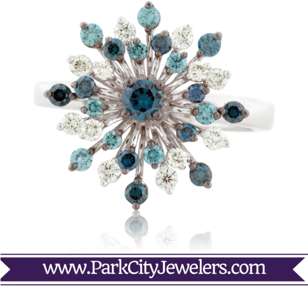 Blue & White Diamond Snowflake Ring 14k White Gold - Pear Shaped Emerald And Diamond Earring Clipart (600x600), Png Download