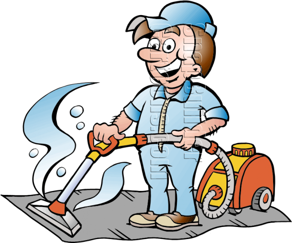 Carpet Cleaner Handyman With Carpet Cleaner - Vacuum The Carpet Cartoon Clipart (600x600), Png Download