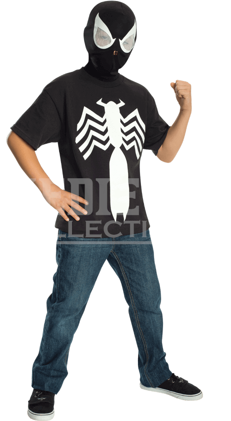 Kids Spider Man Black Costume Top And Mask - Black Suit Spider Man Mask Clipart (462x843), Png Download