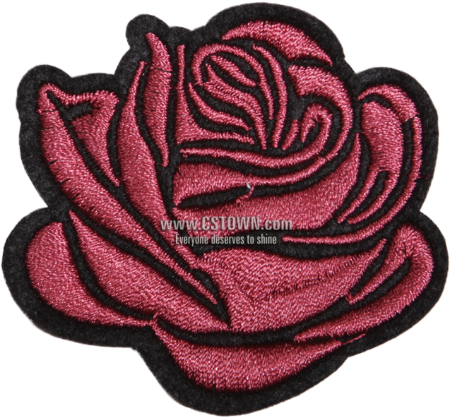 Rose I Love You Flower Motif Patch - Woven Fabric Clipart (637x592), Png Download