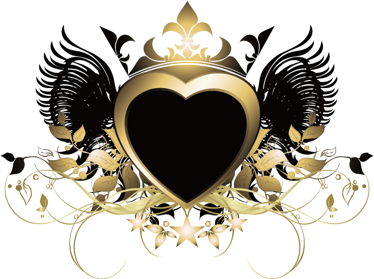 Heart Wings Crown Gold Goldandblack Swirls Decor Decoration - Vector Graphics Clipart (800x800), Png Download