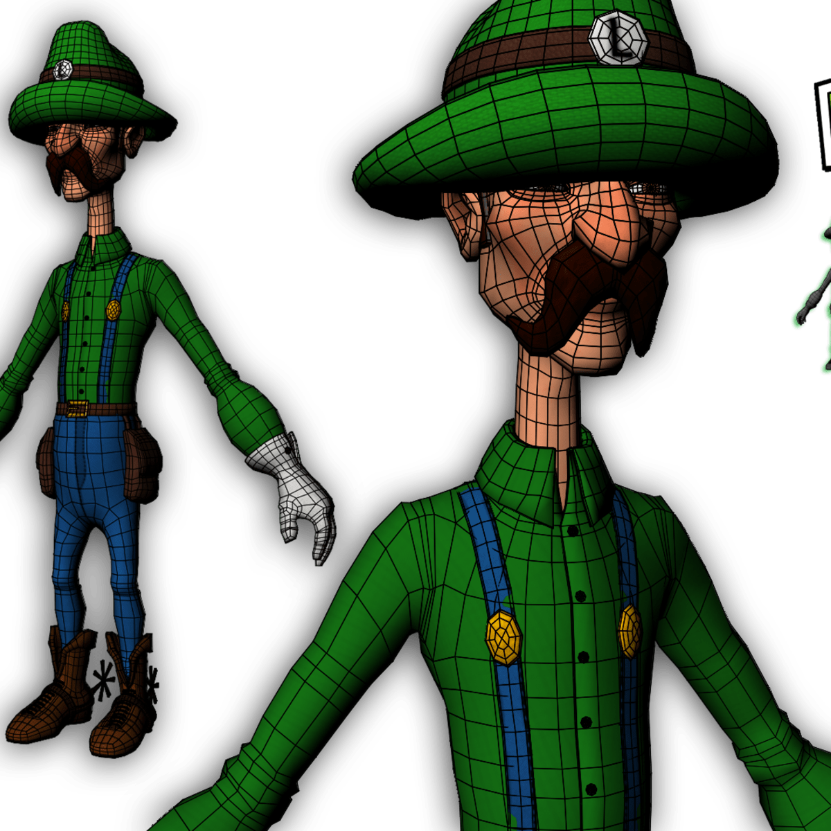 Luigi Character Modeling And Texturing 3d In Autodesk - Cartoon Clipart (1200x1200), Png Download