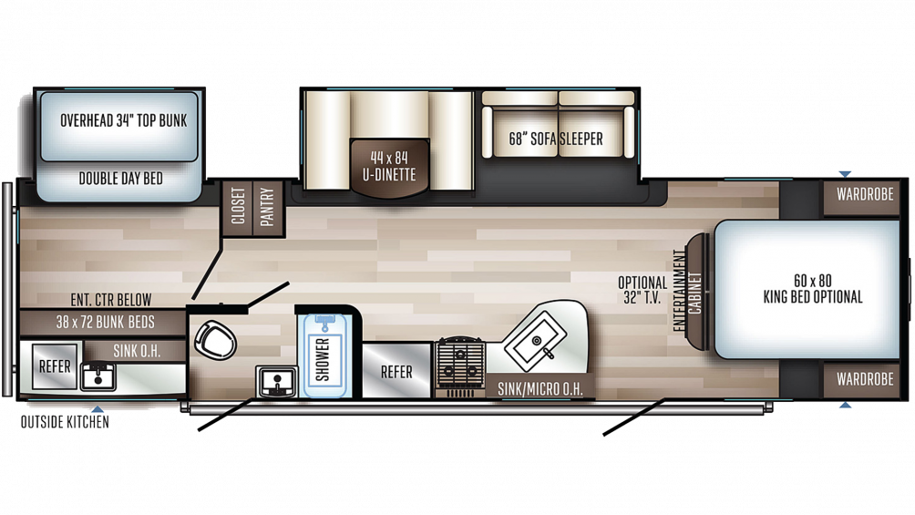 2020 Solaire Ultra Lite 317bhsk Floor Plan Img - Caravan Clipart (1004x565), Png Download