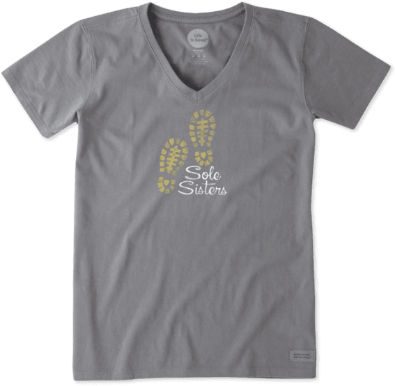 Watercolor Sole Sisters Boot Print V Neck T Shirt By - Active Shirt Clipart (567x554), Png Download