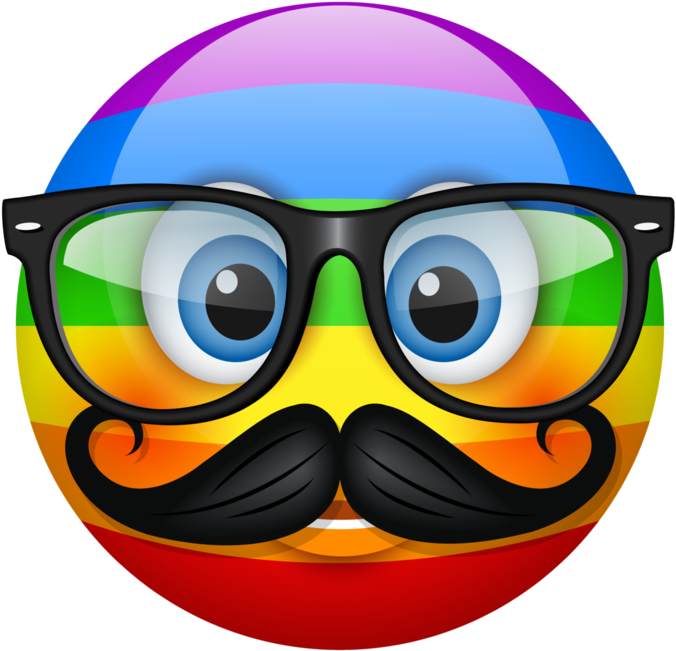 Hipster Emoticon , Png Download - Smiley Face Rainbow Emoji Clipart (676x651), Png Download