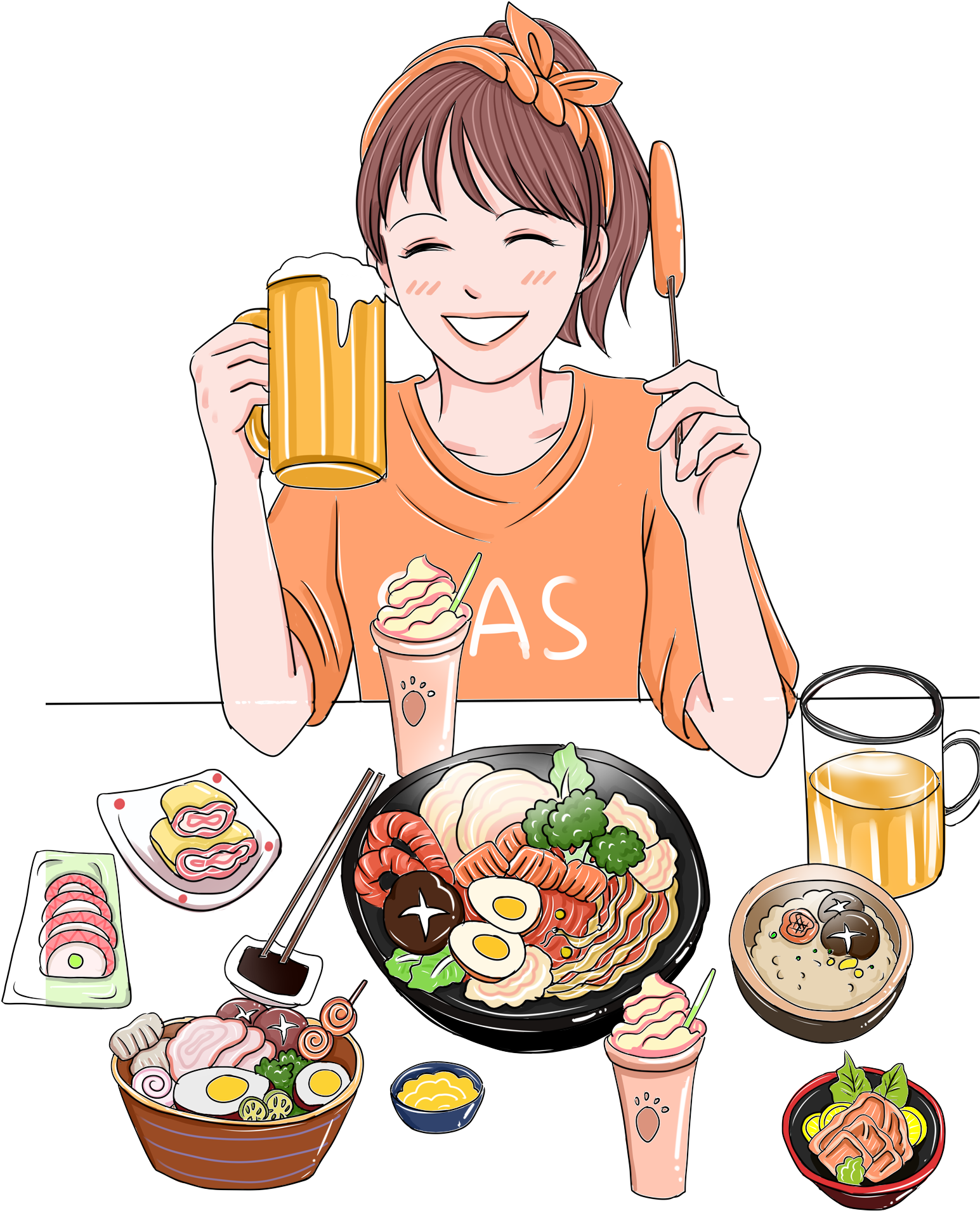 Korean Style Hand Painted Comic Girl Png And Psd - Illustration Clipart (2000x2000), Png Download