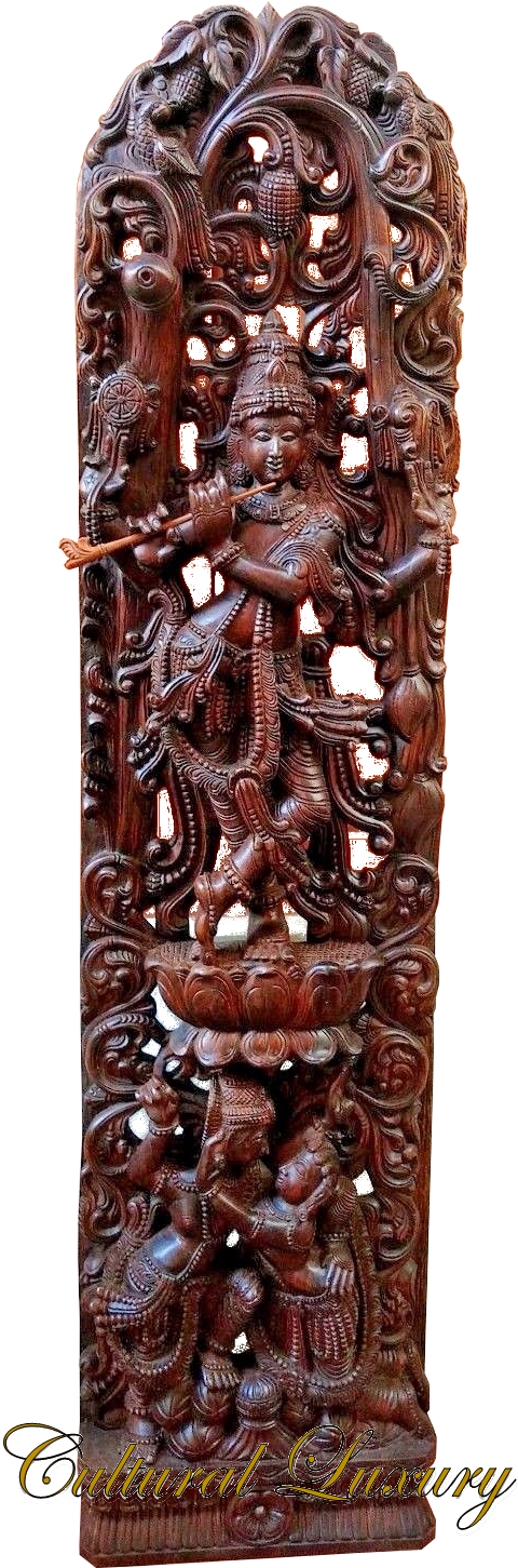 Lord Krishna Hindu Temple Huge 6ft Sculpture Wooden - Chocolate Clipart (1500x1500), Png Download