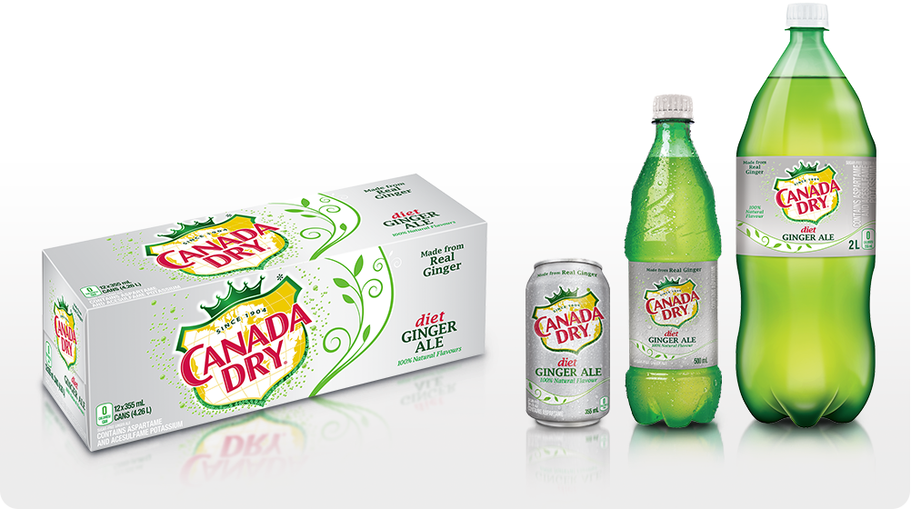 Canada Dry Diet Ginger Ale Products In A Box, A Can - Frucade Clipart (1002x560), Png Download