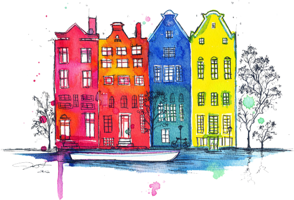 Buildings Watercolor Colorful Freetoedit - Watercolour And Pen Art ...