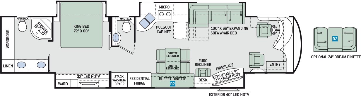 Floor Plan Recliner Png - Class A Diesel Floor Plans Clipart (1600x380), Png Download