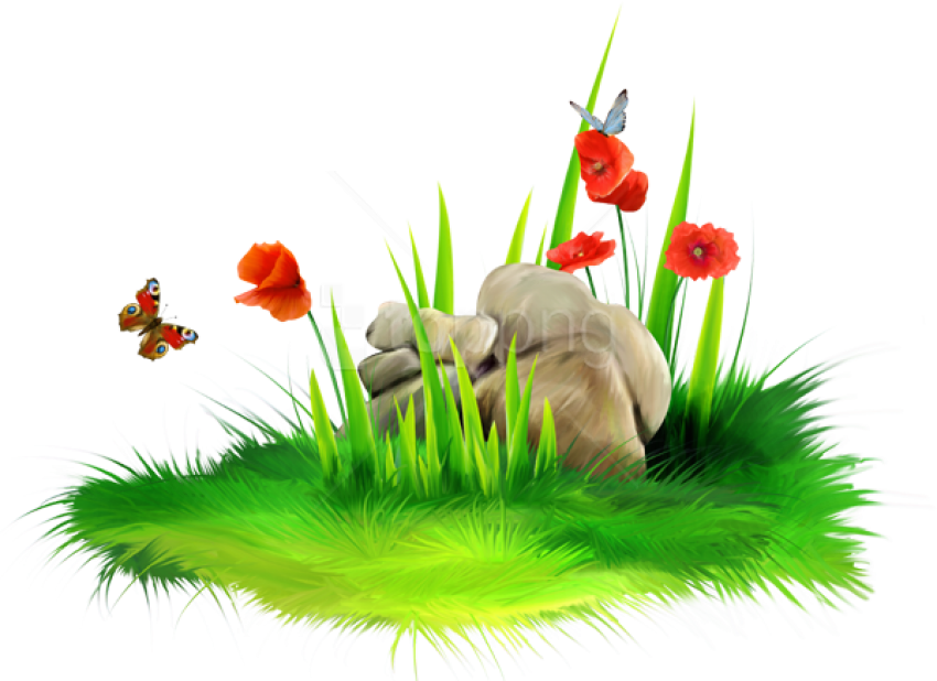 Free Png Download Grass With Stonepicture Png Images - Grass And Flowers Png Clipart Transparent Png (850x618), Png Download