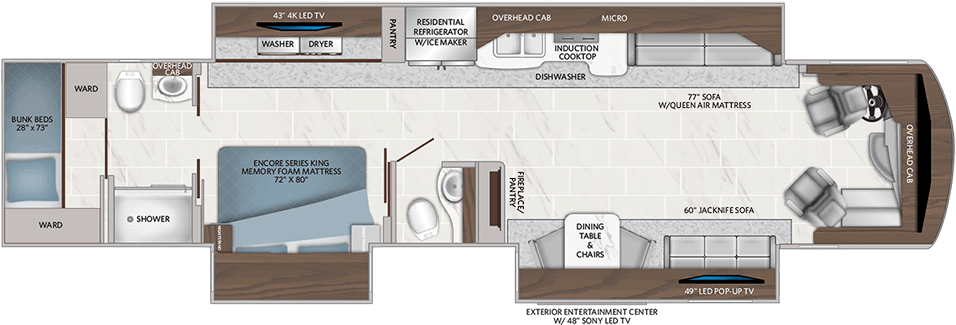 Floorplan 42b - 2019 American Rv Clipart (1000x364), Png Download