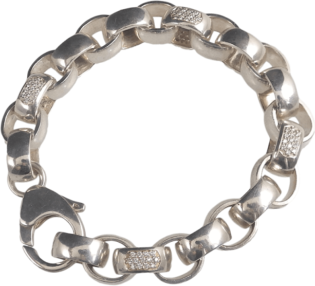 Pre-owned David Heston Sterling Silver Diamond Rolo - Bracelet Clipart (800x800), Png Download
