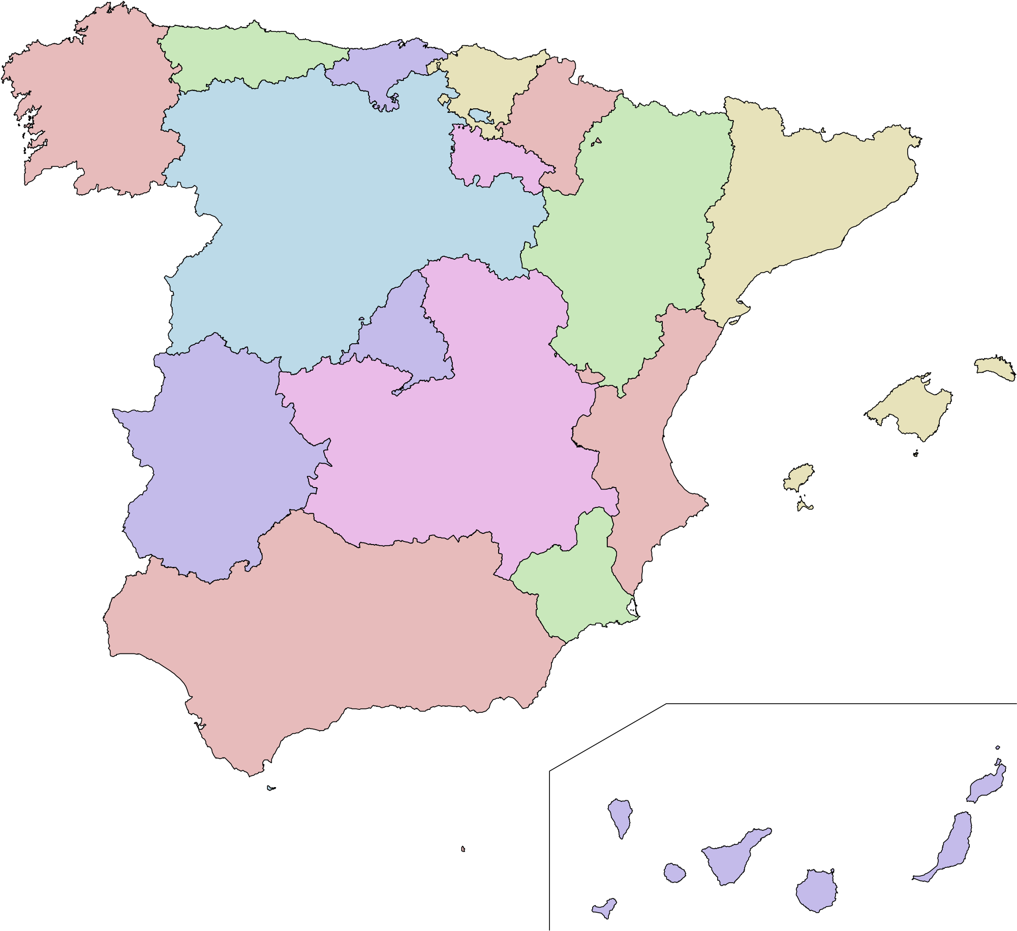 World Map With Countries No Names Spain - Spain Autonomous Communities Clipart (2000x1837), Png Download