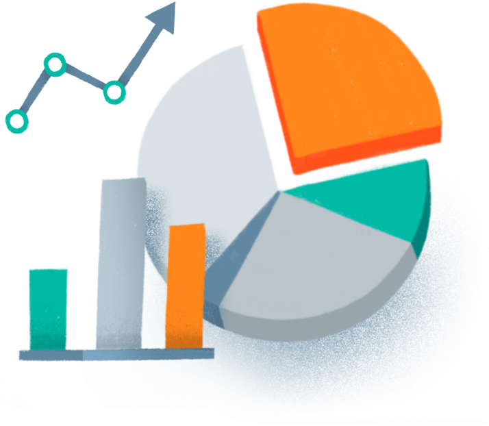 A Pie Chart, Bar Graph, And Segmented Arrow Icons - Reporting Clipart (720x631), Png Download