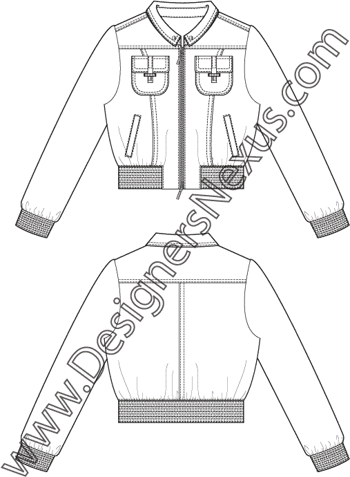Apparel Flat Sketch V6 Sporty Cropped Puffer Jacket - Jacket Sketch Clipart (612x792), Png Download
