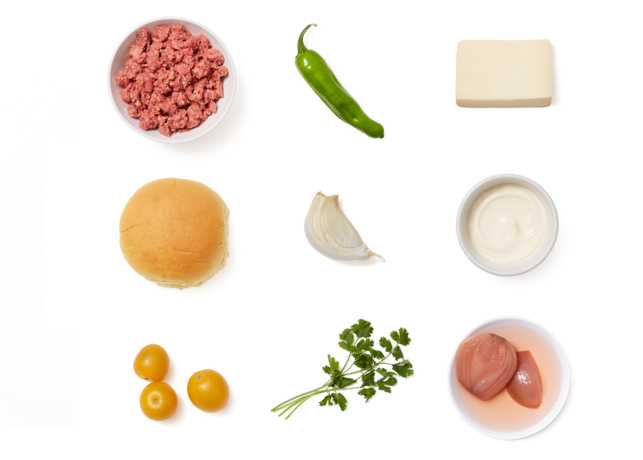 Fontina Cheeseburgers With Cilantro & Tomato Salad - Natural Foods Clipart (700x477), Png Download