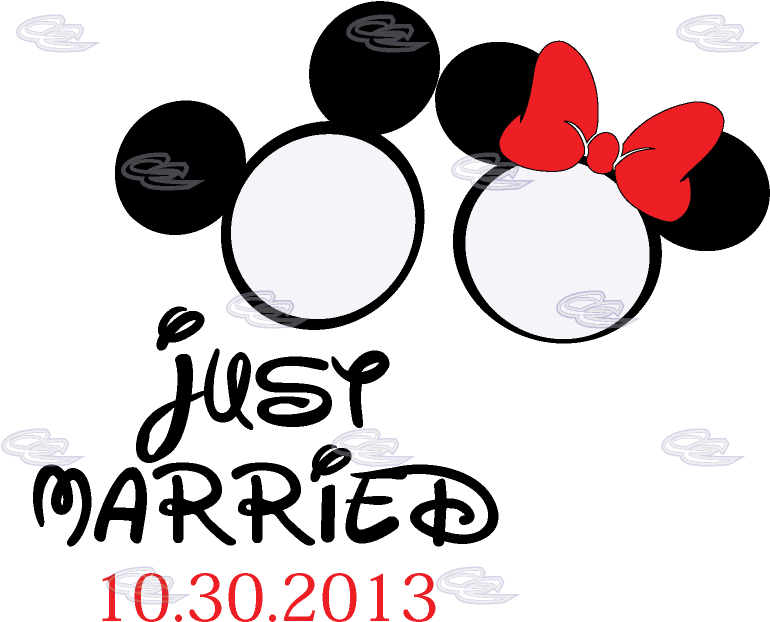 500027 Mickey Minnie Rings - Mickey And Minnie Mouse Just Married Clipart (812x697), Png Download
