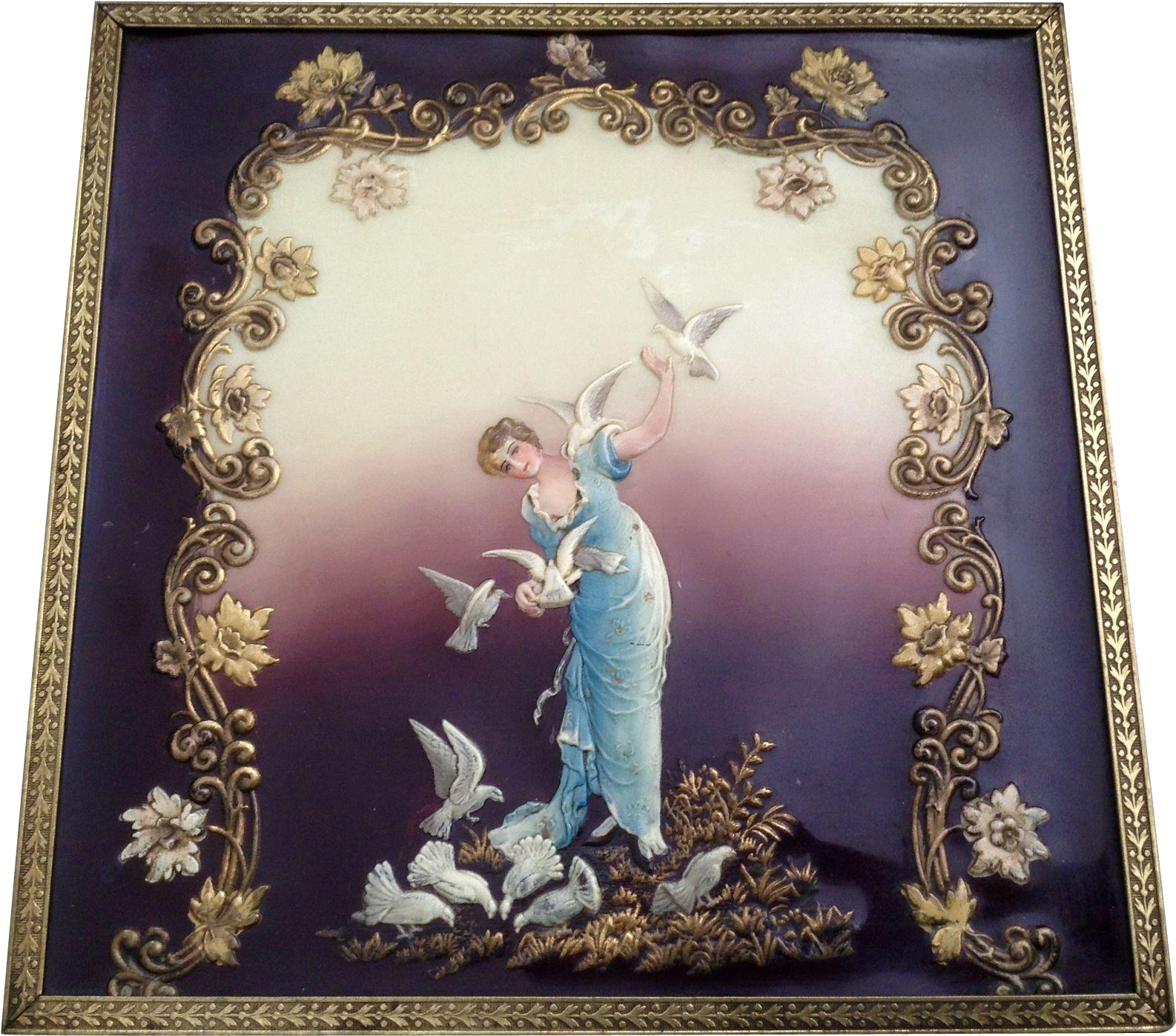 Vintage Art Deco 3d Celluloid Picture Of A Woman Feeding - Picture Frame Clipart (1585x1585), Png Download