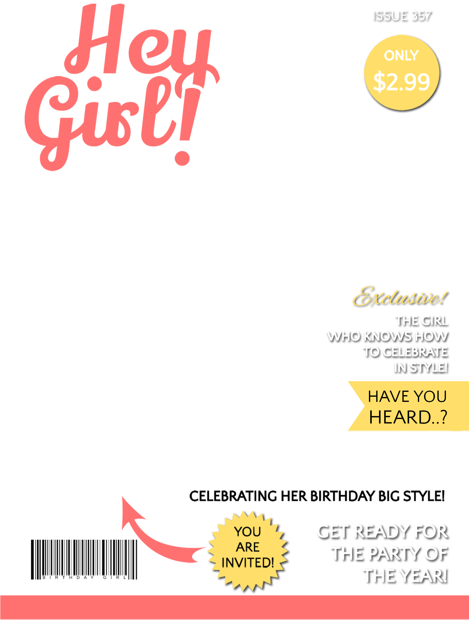 Hey Girl Magazine Cover Free Printable Birthday - Birthday Magazine Cover Template Clipart (1542x2220), Png Download