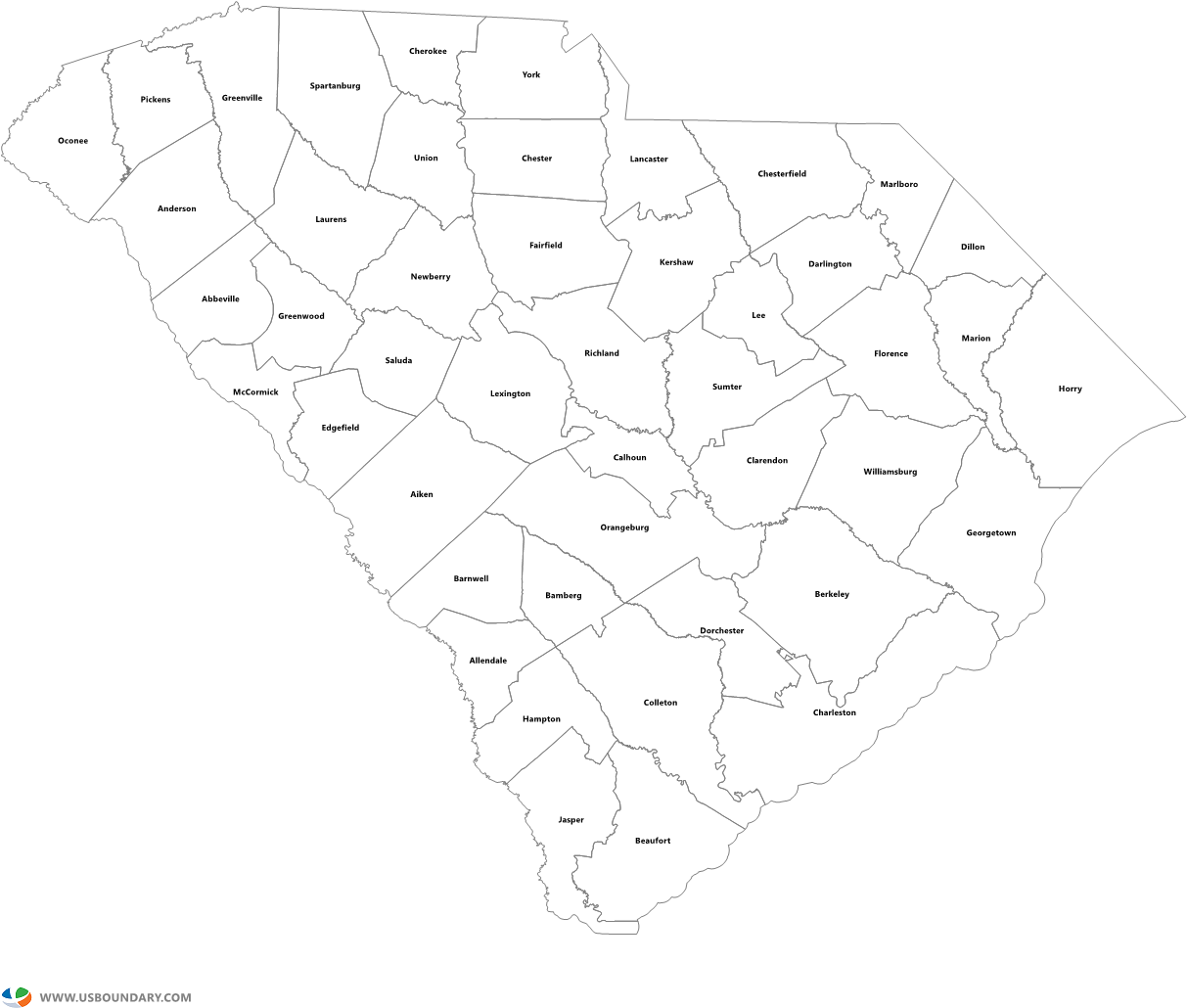 South Carolina County Map • Mapsof - South Carolina County Outline Clipart (1584x1123), Png Download