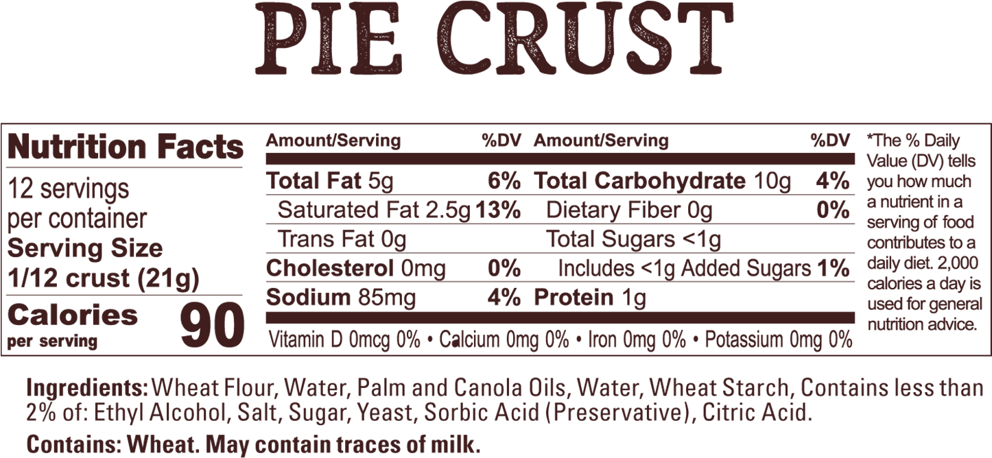 Wewalka Pie Crust Dough - Pie Crust Ingredients Label Clipart (1445x689), Png Download