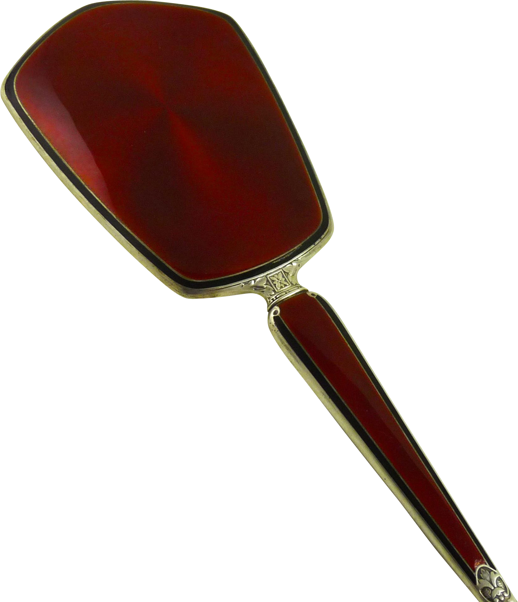 Art Deco Sterling Guilloche Hand Mirror Red Enamel - Rear-view Mirror Clipart (1923x1923), Png Download