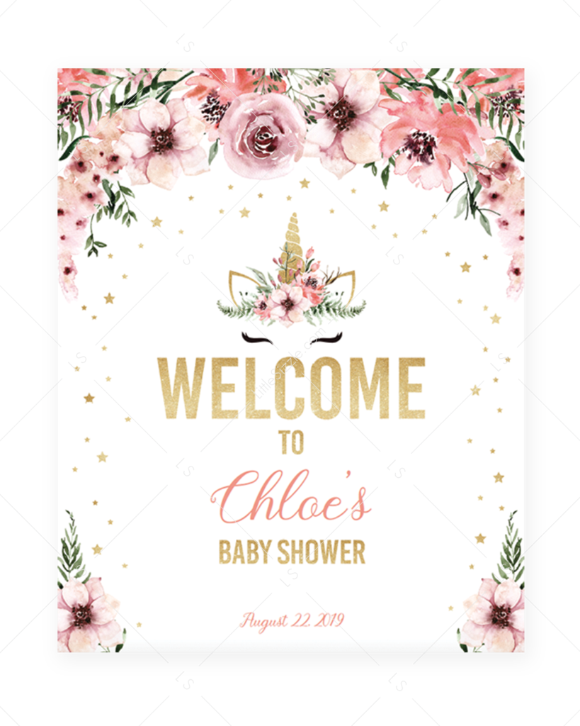Unicorn Baby Shower Welcome Sign Template By Littlesizzle - Unicorn Themed Baby Shower Games Clipart (819x1024), Png Download