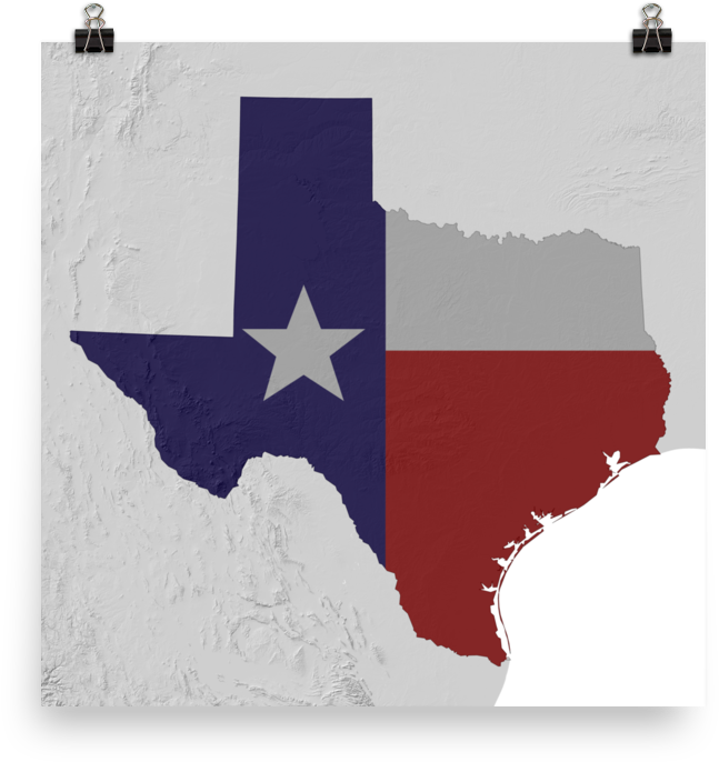 Texas Physical Map With State Flag Overlay Poster - Retail Electricity Market Ercot Clipart (1000x1000), Png Download