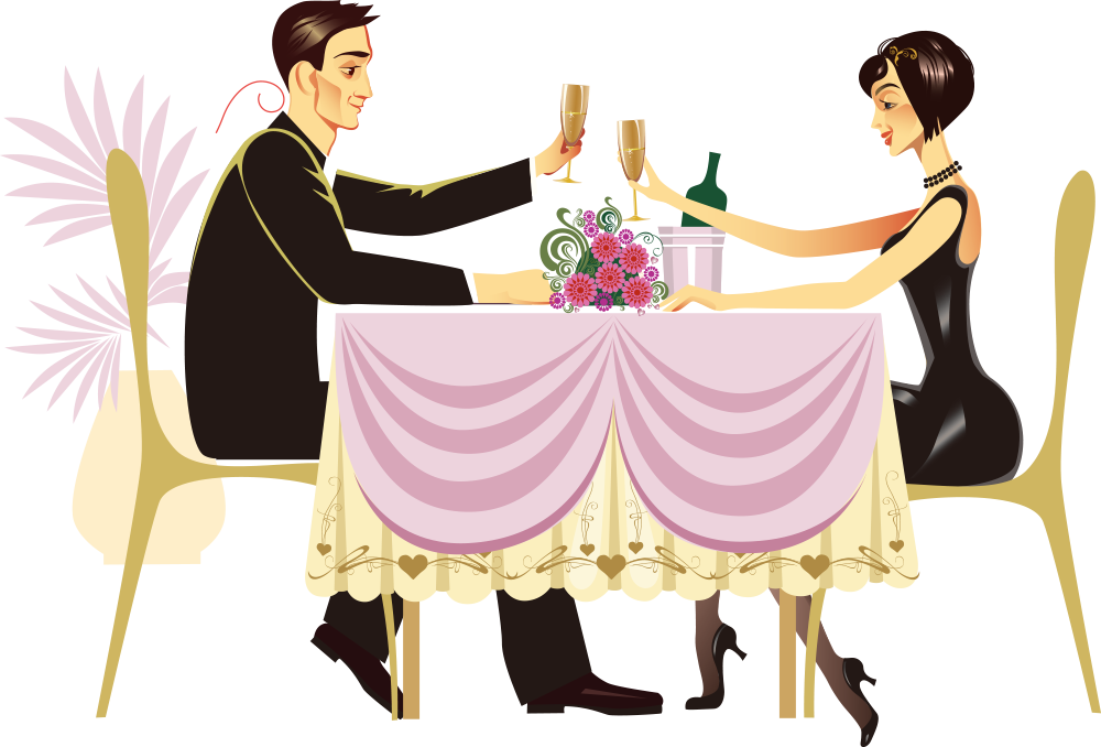 Dinner Couple Cartoon Png - Cena De Navidad En Pareja Dibujo Clipart (1000x678), Png Download