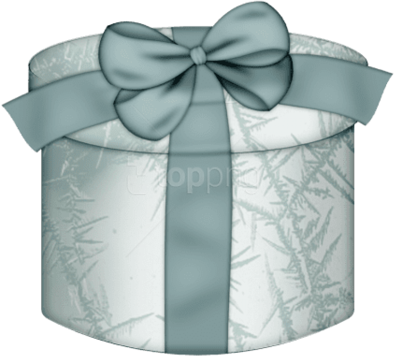 Download White Round Gift Box With Blue Bow Clipart - Present Silver Transparent - Png Download (850x775), Png Download