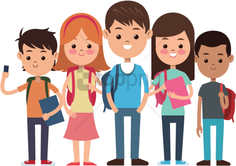 Free Png School Kids Png Png Image With Transparent - Three Boys Two Girls Clipart (850x579), Png Download