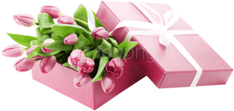 Free Png Box With Pink Tulips Png Images Transparent - Caja De Regalo Con Rosas Clipart (850x420), Png Download