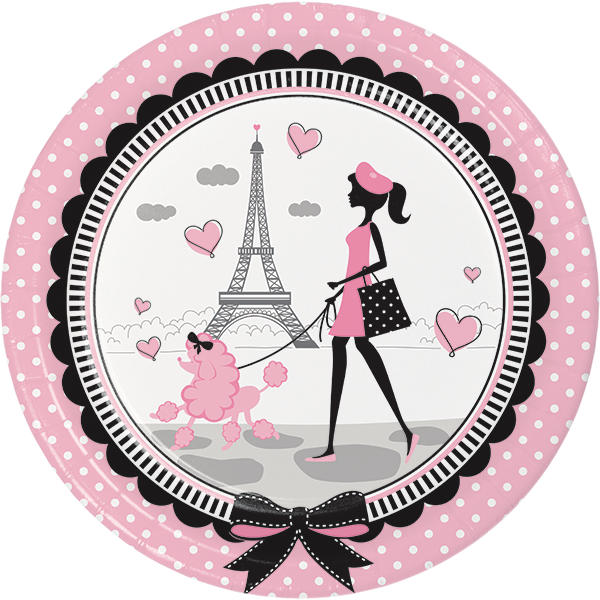 Paris Party Dinner Plates, Little Girl Luncheon Plates, - Paris Party Plates Clipart (600x600), Png Download