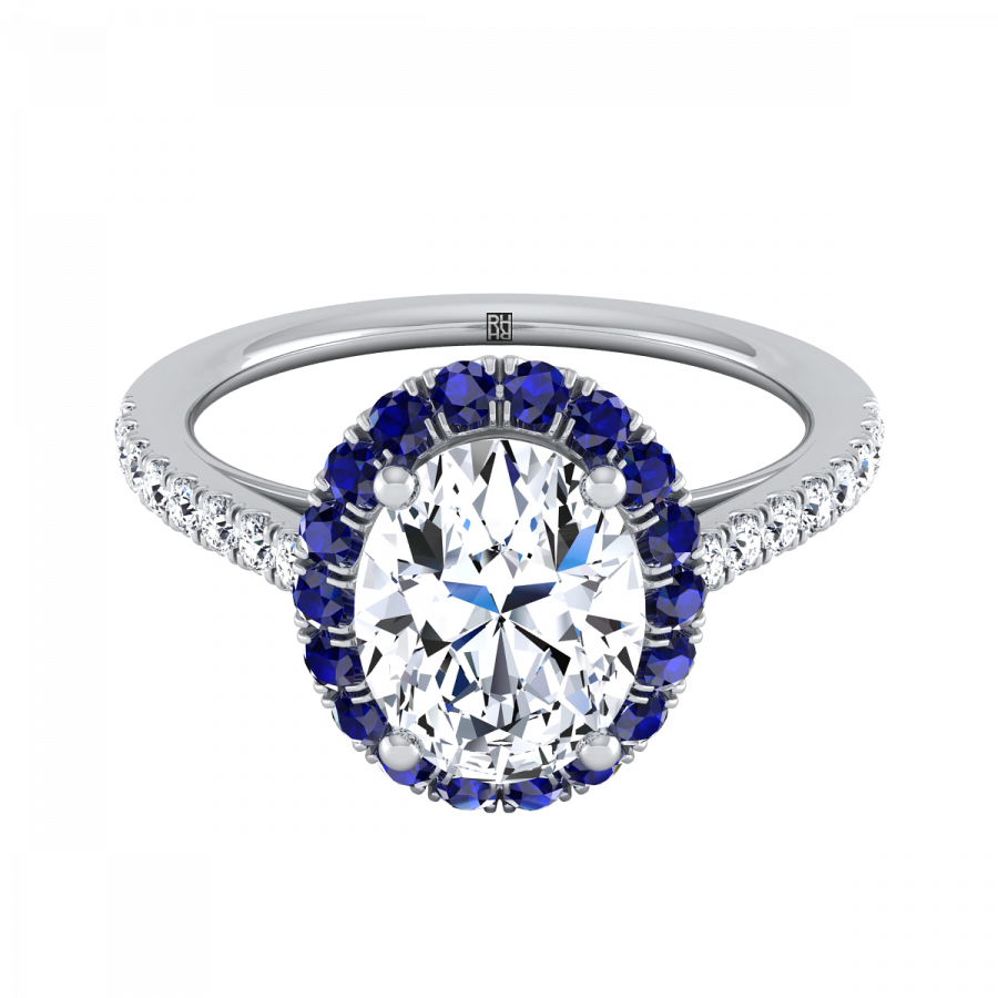 Oval Diamond Engagement Ring With Sapphire-accented - Engagement Ring Clipart (900x900), Png Download