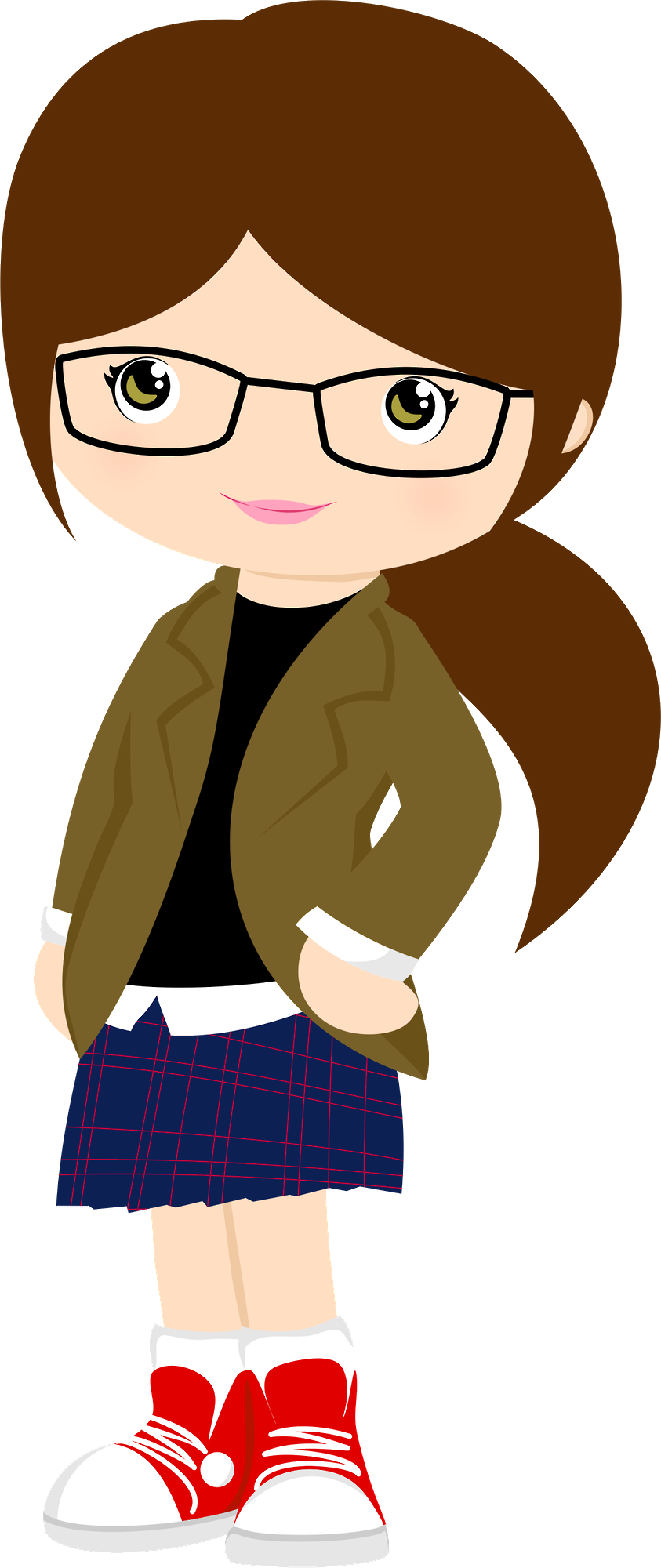 Girl Clipart Glass - Clipart Girl With Glasses - Png Download (843x2000), Png Download