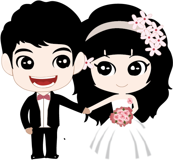Couple Marriage Cartoon - Wedding Day Couple Cartoon Clipart (720x673), Png Download