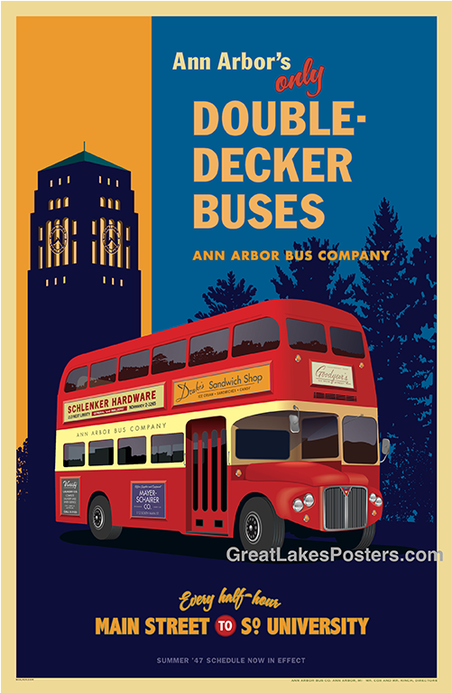 Ann Arbor Double-decker Bus Poster - Bus Posters Clipart (766x766), Png Download