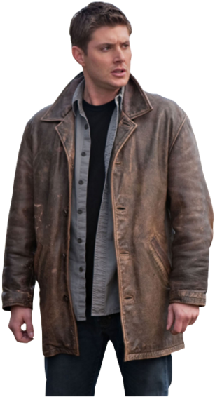 Dean Winchester - Mens Brown Leather Jacket Winter Clipart (900x600), Png Download