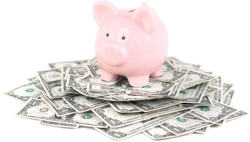 Png Pig Bank With Dollars - Piggy Bank With Money Clipart (1024x630), Png Download